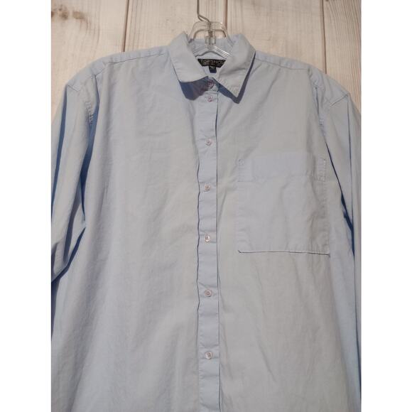 Topshop Shirt Womens US 2 Blue Button Down Collared‎ Long Sleeve Pocket Cotton - Picture 2 of 7
